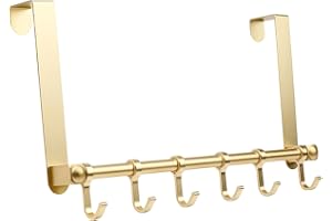 Ngbbby över dörren, krokar för över dörren, guld aluminiumhängare med 6 glidbara krokar, kraftig anodiserad hängare för hatt, rock, handväska, nyckel och mer