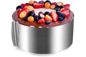 EMHTHME Anello per Torta Regolabile in Acciaio Inossidabile, Anello per Torta Rotondo, Anello per Torta Retrattile Rotondo, Accessori da Forno, Molto Adatto per cuocere Torte (16-30 cm)