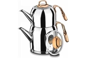 Korkmaz A192, teiera turca per tè, anche per cottura a induzione, colore: argento, oro rosa