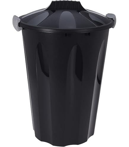 Poubelle Plastique 21 Litres Avec Couvercle - Poignées Métalliques, Noir, Fabriquée En Espagne, 42.2x33.8 Cm