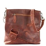 LECONI Umhängetasche Damen-Tasche Crossbag Rinds-Leder Natur Schultertasche Vintage-Look Ledertasche Frauen + Herren Handtasche aus Echt-Leder 29x29x6cm braun LE3027-wax