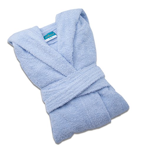 ZOLLNER® Kinderbademantel / Bademantel für Kinder mit Kapuze, 140/152 hellblau, in weiteren Größen erhältlich, je Größe eine andere Farbe, 100% Baumwolle, direkt vom Wäschespezialisten, Serie „Junior“ - 2