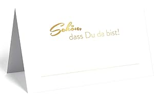 MERZ DESIGNKARTEN 50 edle Premium-Tischkarten Platzkarten 300mg Gold/weiß - 5,5x8,5cm (Seine Seite) - Namenskarten Namensschilder für Hochzeit Feier Taufe Kommunion Geburtstag zum Beschriften