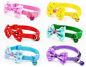 RvPaws Cat Collars with Bow Tie and Bell Adjustable Puppy Kitten Or Certain Puppies Necktie Collar, Pack of 1 (Color May Vary)