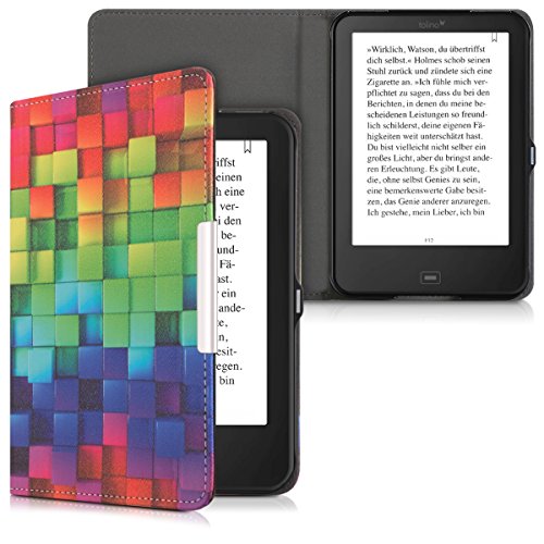 kwmobile Hülle für Tolino Shine 2 HD – Flipcover Case eReader Schutzhülle – Bookstyle Klapphülle Regenbogen Würfel Design Mehrfarbig Grün Blau - 5