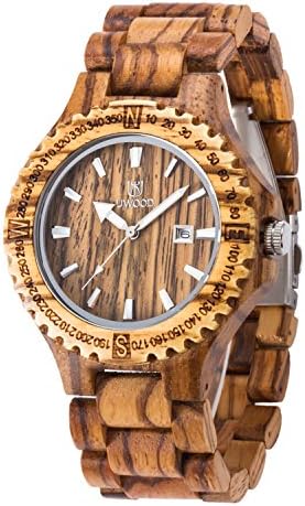 Men Wooden Watch, MUJUZE Light Weight Vintage Japanese Analog Quartz Men Wood Watch with Date Display(Zebra Wood)