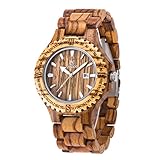 MUJUZE Herren Analog Quartz Hypoallergene Kalender Zebraholz Uhren mit Leuchtende Zeiger（Zebra）