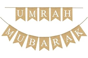 Amosfun Umrah Mubarak Banderole Bannière Musulmane Eid Décorations de Fête Musulman Eid Toile de Jute Bannière Fête Faveur Bruant Guirlande Fête Photo Accessoires 1 Set