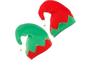 Taodyans Christmas Elf Hat with Bell, 2 pcs Holiday Costume Hat Accessory for Adults and Children, Red and Green