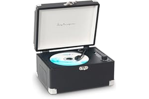 PRIXTON Reproductor de CD Vintage Boogie, Reproductor portátil con Altavoz, Lector de CD Retro, Bluetooth/USB/AUX, Mando a Distancia, Diseño de Maleta, Color Negro