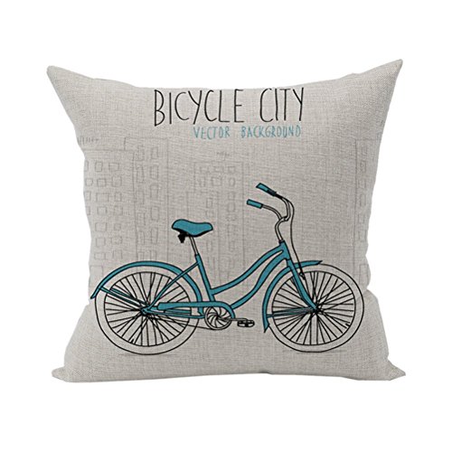 Nunubee Bicycle Cotton Linen Home Square Pillow Decor Throw Pillow Case Sofa Cushion Cover Blue
