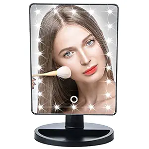 LED Makeup Mirror with Touch Screen,Detachable 10X Magnification Spot Mirror,180�Adjustable Rotation,Battery and USB Powered for Countertop Cosmetic Makeup