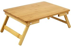 WKWKER 100% Bambusowy Stolik Na Laptopa Do łóżka Do łóżka śniadaniowego Ze Składanymi Nogami Przenośny Stolik Na Komputer Do Pisania Przekąsek (Naturalny)