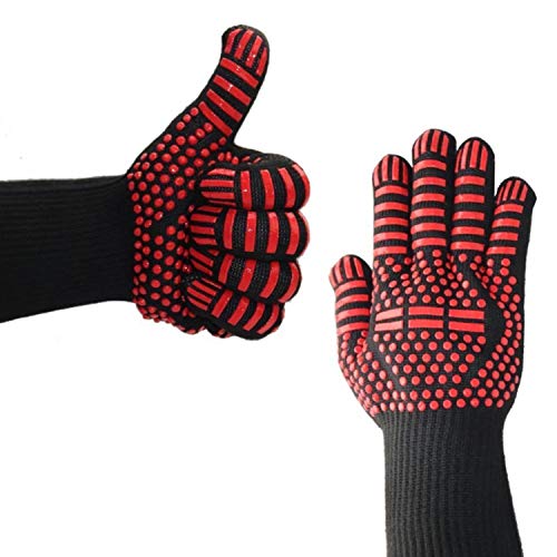 spécification Gants de BBQ 932 ° F Gants de four extrêmement résistants à la chaleur pour cuisiner, griller, cuire au four - manchette extra longue (noire) (Color : Red)