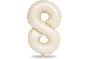 LINGQIANG 40 Inch Cream Foil Balloon Number 8, Giant Self Inflating Beige Number Balloons 0-9 for Men Women, White Sand 8 Helium Balloons Set for Girls Boys 8th Birthday Anniversary Party Decorations Supplies