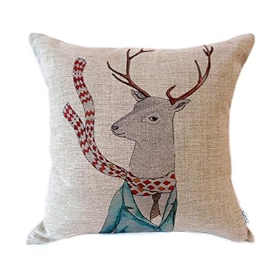 Elviros Coton Lin Blend Décoratif Housse de Coussin 45x45 cm [ 18x18'' ] Noël