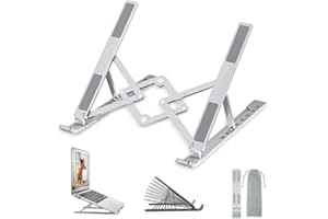 OUGEP Soporte Portatil, Aleación de Aluminio, Soporte para Ordenador portátil - Ajuste de 8 Engranajes, Compatible con MacBook Pro Air, iPad, Lenovo, HP Todas Las tabletas (Plata)