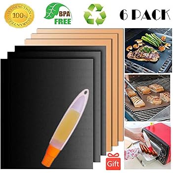 Tapis De Cuisson Réutilisable Pour Barbecue - Noir, Découpable 40x33 Cm - PTFE Et Fibre De Verre - Lot De 5