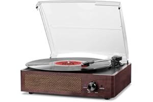 JANCANE Bluetooth Vinyl Record Player Turntable with Built-in Stereo Speakers, 3 Speed 3 Size Portable Retro Record Player Supports Headphone Jack, AUX IN, RCA Output(Brown)