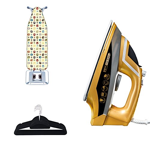 Phoenix Gold Iron, FastFit Hangers (Black) & Ironing Board Cover (Paw Print)