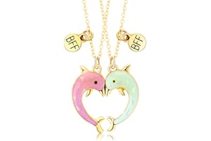 LEEQ Beste Freundinnen Halskette für 2 Mädchen" - Goldene Delfin-Anhänger Ketten mit Magnetverschluss, perfekte Freundschaftsschmuck Geschenke für Kinder, Mütter, Freunde und Schwestern