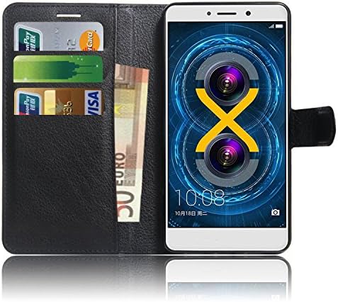 Huawei Honor 6X Case , Anzhao Premium PU Leather Wallet Flip Cover Case With KickStand and Card Slots for Huawei Honor 6X (Black)