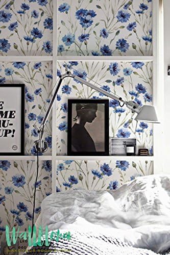 Cornflower Blue And White Pattern Wallpaper/Removable Wallpaper /Blue And White/Cornflower Wall Sticker/Wall Decal/Cornflower Self Adhesive