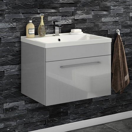 Eastgate Bathrooms Constantine Wall Hung 1 Drawer & Modern Vanity Unit Grey 424mm x 800mm