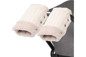 Gobesty Pram Hand Muff, Pram Gloves Hand Warmer, Pushchair Stroller Fleece Gloves, Hand Gloves Waterproof Anti-Freeze Extra Thick Warm Winter Universal Size for Pram Buggy Bicycle Trailer Off White