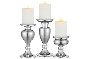 Sziqiqi Juego de 3 Candelabros de Metal Portavelas Negro para Comedor Mesa de Centro de Mesa Boda Decoración Portavelas de Columna, Plata