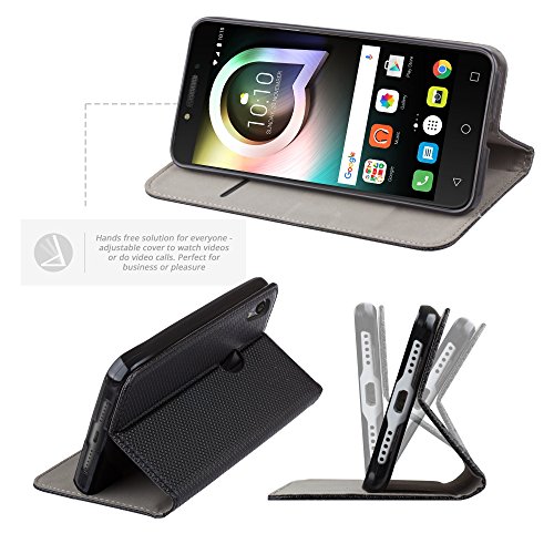 Moozy Funda Alcatel Shine Lite Negro - Flip cover Smart magn  tica Stand plegable y soporte de silicona