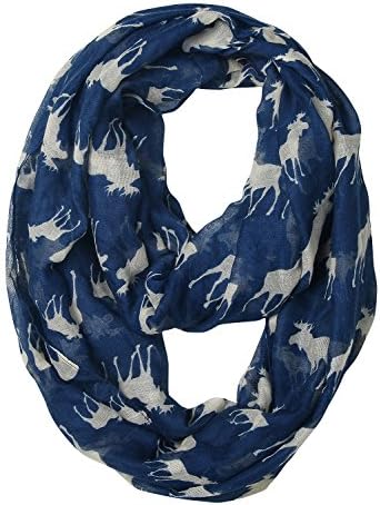 DAMILY Infinity Scarf Ring Moose Pattern Womens Shawls (blue)