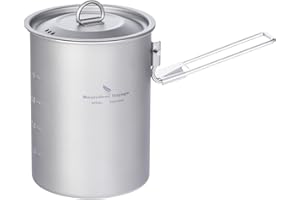 iBasingo Taza de Copa de Titanio Olla Colgante para Acampar con Tapa y asa Plegable Taza de té Ultraligera para Exteriores Picnic Utensilios de Cocina 300ml/420ml/600ml/750ml/900ml/1100ml/1250ml