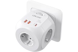 LENCENT Enchufe Cubo con Carga Rápida PD20W, Ladron 4000W con 4 Tomas de CA, 2 USB y 1 PD20W, Cubo Enchufe Multiple Pared con Interruptor, Cargador para Familia, Cocina y Oficina