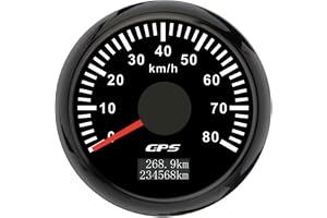 ELING 52 mm GPS-hastighetsmätare 0–80 km/h odometermätare med 7 färger bakgrundsbelysning för segelbåtar fartyg (svart + svart, 0–80 KM/H)