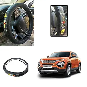 Auto Pearl - Ring Type Car Steering Wheel Cover Universal Genuine PU Non-Slip Natural Rubber Well Padded Grip Breathable Leatherite for - Harrier 2019 (Chromium Om Namah Shivay Black)
