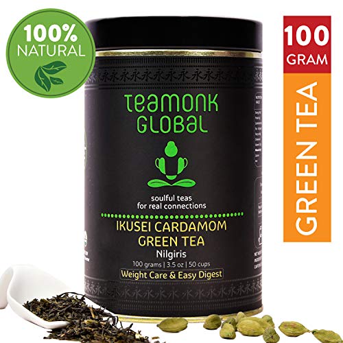 Teamonk Ikusei Nilgiri Cardamom Green Tea Loose Leaf (50 Cups) | Weight Loss Tea | Slimming Tea | Helps Improve Digestion | Natural Cardamom Tea | Pure Loose Leaf Tea | No Additives - 100 Grams