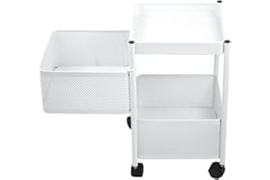 ‎HEIKOECO Heikoeco® Servierwagen, Küchenwagen, platzsparender Rollwagen, drehbarer Servierwagen mit Rollen, Küchenwagen auf Rollen, Bad, Küchen, Büro 2 Ebenen Eckig weiß 45 * 29 * 29cm
