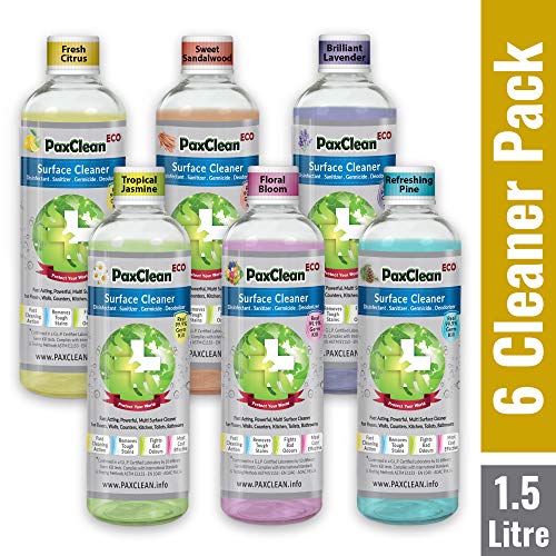 PaxClean : ECO (6-in-1 Unique Variety Pack - Citrus, Pine, Lavender, Sandalwood, Jasmine, Floral Bloom), Multi-Surface Disinfectant Cleaner Concentrate for Floor-Sanitizer, Germicide, Deodorizer, 1.5L RS.300 (25.00% Off) - Amazon PaxClean : ECO (6-in-1 Unique Variety Pack - Citrus, Pine, Lavender, Sandalwood, Jasmine, Floral Bloom), Multi-Surface Disinfectant Cleaner Concentrate for Floor-Sanitizer, Germicide, Deodorizer, 1.5L RS.300 (25.00% Off) - Amazon
