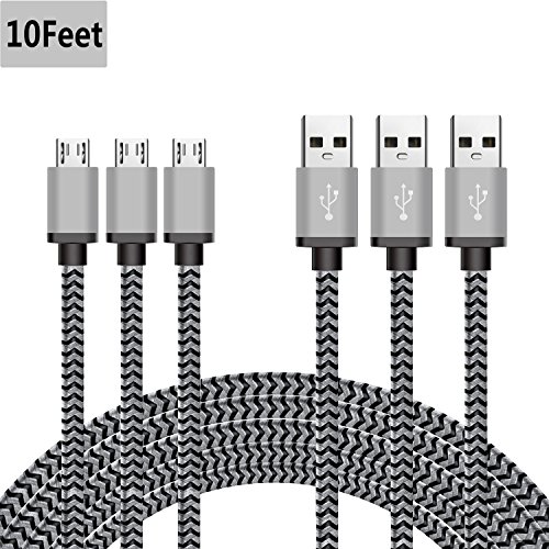 Micro USB Kabel Nylon, BeneStellar (3 Pack) High Speed USB 2.0 A Male auf Micro B Synchronisations und Ladekabel für Android, Samsung, Huawei, HTC, Sony, Nexus, Xiaomi und mehr (Grau 3m)