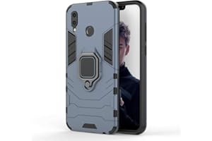 Huawei Honor Play Custodia, MHHQ 2 in 1 Armour stile resistente Hybrid Dual Layer Armatura Defender PC + TPU Case Cover con supporto magnetico per auto per Huawei Honor Play -Black Plus Gray