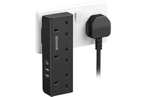 3 Way Plug Adapter with USB, ANVODE Multi Plug Sockets Adaptor with 3 USB (1 Type C), 13A UK 3 Pin Wall Power Extender for Home, Office, Kitchen (Black)