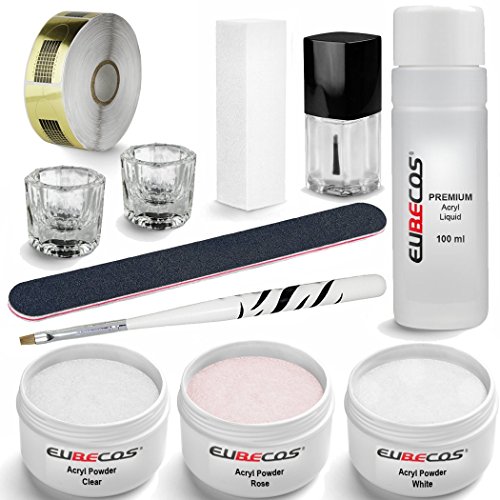 Acryl Starter Set PLUS Liquid 100ml Acrylpuder weiss klar rosa 90g + Anleitung