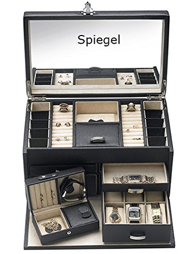 Großer Schmuckkoffer Deluxe mit Zahlenschloss und großem Spiegel schwarz 35 x 22 x 19 cm NEU - 4