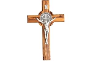 KASSIS GESCHENKARTIKEL Kassis Olive Wood St. Benedict Cross Wall Cross Crucifix for Confirmation, Communion, Christening, 12-20 cm (12 cm)