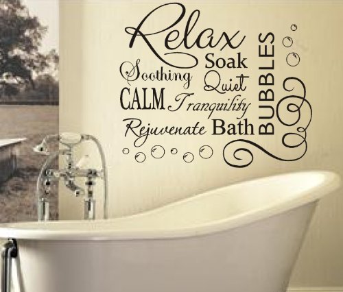 RELAX SOAK BUBBLES BATH AR QUOTE WALL ART STICKER DECAL VINYL DIY HOME BATHROOM (GREY, 76x65cm) by FSSS Ltd