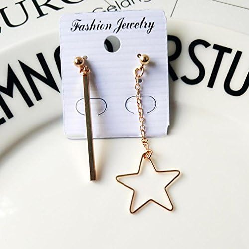 GYJUN Women European Style Fashion Sweet Asymmetric Metal Bars Star Drop Earrings , gold , one size
