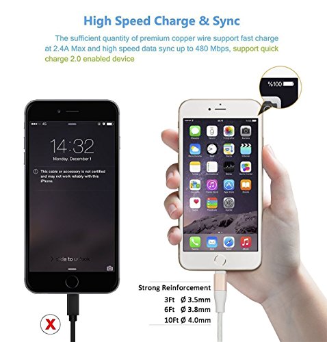 OTISA 3M iPhone Datenkabel Verbindungskabel USB Kabel mit Lightning Stecker Ladekabel für Apple iPhone 6 Plus/6 /5/5S/6s iPad 4 iPad Mini/Air iPod 5 und iPod7 Arbeitet mit neuesten iOS-Update (GOLD) - 4