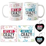 Anniversary Gifts for Couples, Designer panda,Crazy Husband Wife, Gift Combo Set of 6 containing 2 Mugs, 2 Keychains, 2 Coasters