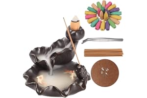 EEAASSTY Porta incenso Backflow, bruciatore di incenso a cascata in ceramica, bruciatore di incenso con pinze, bastoncini di incenso, anelli di incenso, ornamento per aromaterapia Home Decor (Marrone*)